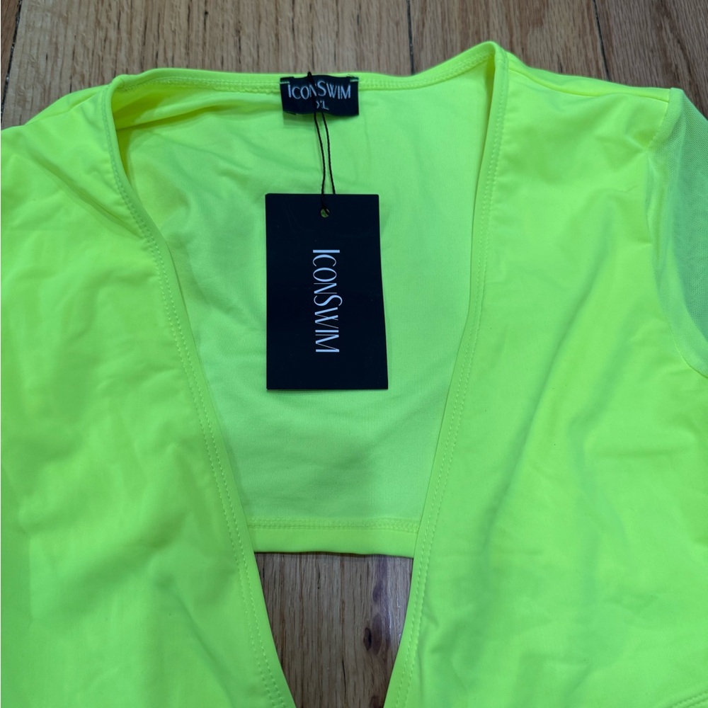 Icon Swim Neon Yellow One Piece Swimsuit | XL NWT High Cut Sexy Vacation Look - Picture 4 of 5